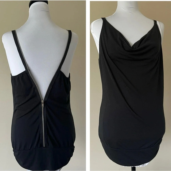 Miley Cyrus & Max Azria Black Draped Front Tank Top with Zipper Back - Size M - Picture 1 of 6